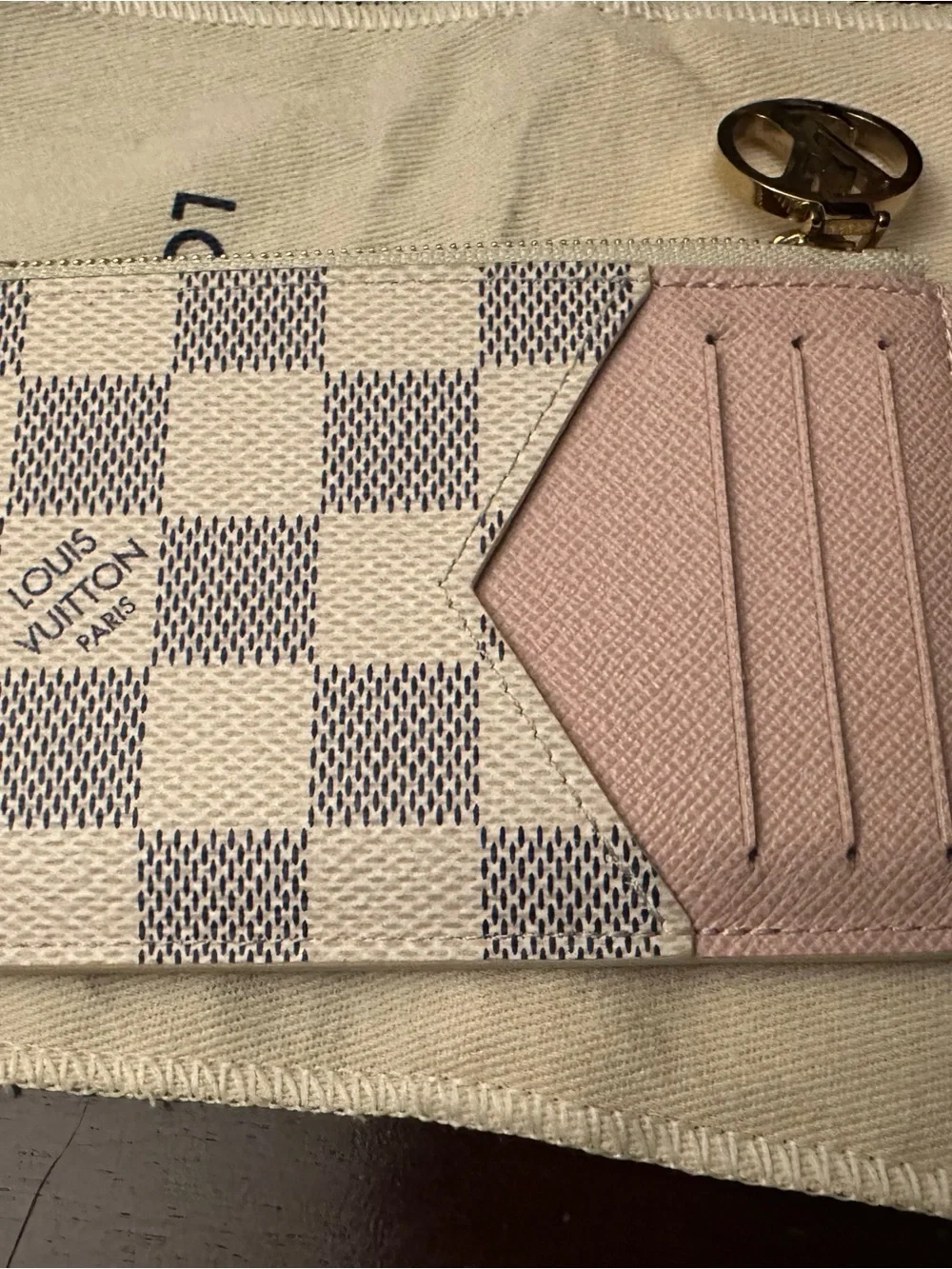 Louis Vuitton Pink and Damier Azur Card Slot Zip Pouch